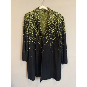 Misook Black & Yellow Waterfall Polka Dots Long Open Cardigan Sweater Women's L